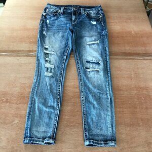 Miss Me Ankle Skinny Jeans Women 30 Blue Mid Rise Distressed Rhinestone 18732